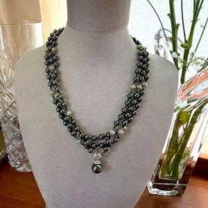 Pearl, peridot and silver necklace
